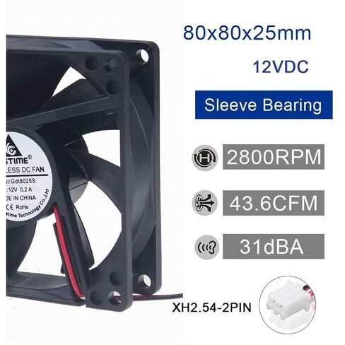 12V DC 80mm 2Pin 80x80x25mm CPU Cooling Computer PC Case 8025 Fan in Saudi Arabia