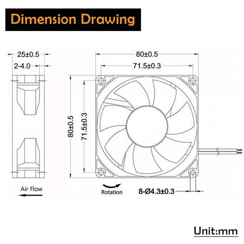 12V DC 80mm 2Pin 80x80x25mm CPU Cooling Computer PC Case 8025 Fan in Saudi Arabia
