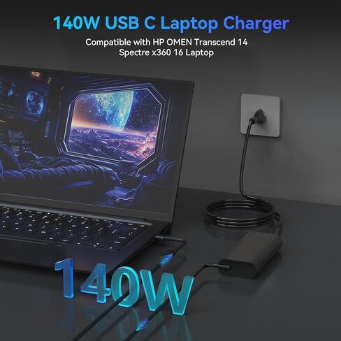 140W USB C Charger Compatible with HP ZBook Ultra G1a 14" ZBook 8 G1i G1ak 14" 16" inch ZBook Firefly 14 16 G11 G10, for HP Spectre X360 2-in-1 16-aa0023dx 16-aa0047nr 16-aa0097nr Laptop in Saudi Arabia