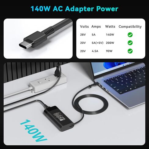 140W USB C Charger Compatible with HP ZBook Ultra G1a 14" ZBook 8 G1i G1ak 14" 16" inch ZBook Firefly 14 16 G11 G10, for HP Spectre X360 2-in-1 16-aa0023dx 16-aa0047nr 16-aa0097nr Laptop in Saudi Arabia