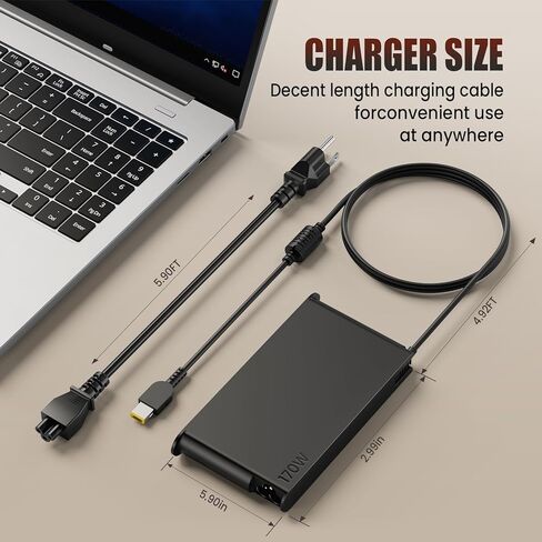 شاحن كمبيوتر محمول بطرف رفيع 170 وات متوافق مع Lenovo ThinkPad P50/ P51/ P52، P70/ P71/ P72 /P73؛ P1 وX1 المتطرفة؛ T15p/ P15v/ P16v/ P17; W540/ W541 — محول التيار المتردد البديل in Kuwait