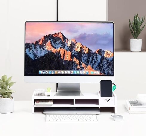 حامل شاشة ورف حامل للكمبيوتر المحمول مع درج منظم (أبيض، 19 بوصة طول × 8 بوصة عرض × 4.6 بوصة ارتفاع) in Kuwait