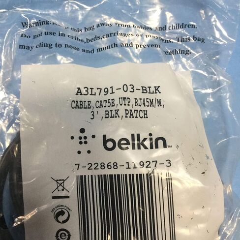 كابل بلكين 3 قدم CAT5 UTP-4PR RJ45M BLK (A3L791-03-BLK) in Kuwait