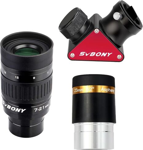 SVBONY Telescope Eyepiece 23mm 62° Wide Angle Aspheric Eyepiece Bundle with SV135 Zoom Eyepiece Zoom 7-21mm SV188P Dielectric Mirror Star Diagonal in Saudi Arabia