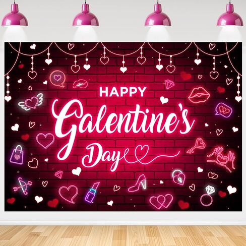 7x5ft Happy Galentine's Day Backdrop Red Pink Neon Glitter Heart Photography Background for Girl Lady Galentines Day Theme Party Decorations Banner Indoor Outdoor Holiday Photo Props in Saudi Arabia