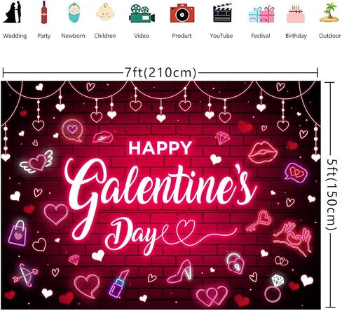 7x5ft Happy Galentine's Day Backdrop Red Pink Neon Glitter Heart Photography Background for Girl Lady Galentines Day Theme Party Decorations Banner Indoor Outdoor Holiday Photo Props in Saudi Arabia