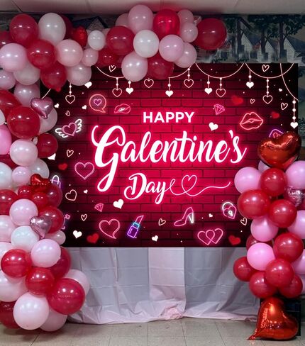 7x5ft Happy Galentine's Day Backdrop Red Pink Neon Glitter Heart Photography Background for Girl Lady Galentines Day Theme Party Decorations Banner Indoor Outdoor Holiday Photo Props in Saudi Arabia