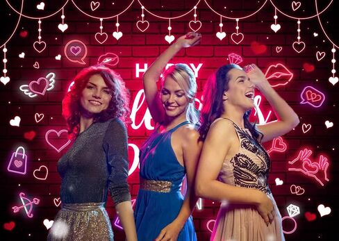 7x5ft Happy Galentine's Day Backdrop Red Pink Neon Glitter Heart Photography Background for Girl Lady Galentines Day Theme Party Decorations Banner Indoor Outdoor Holiday Photo Props in Saudi Arabia