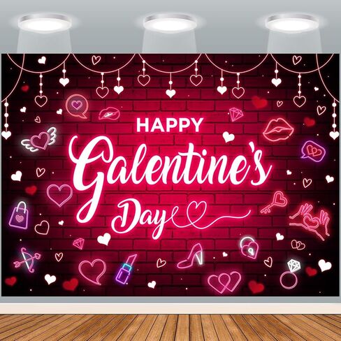 7x5ft Happy Galentine's Day Backdrop Red Pink Neon Glitter Heart Photography Background for Girl Lady Galentines Day Theme Party Decorations Banner Indoor Outdoor Holiday Photo Props in Saudi Arabia