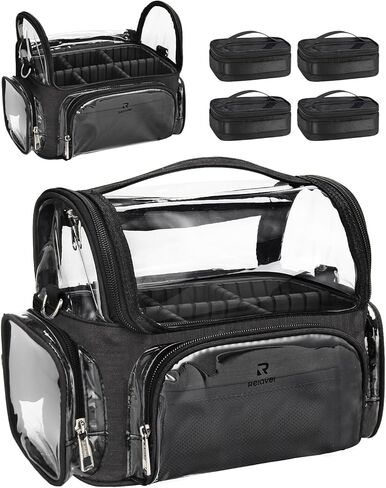 Makeup Brush Case, Stand-up Makeup Brush Holder Travel Makeup Bag Large Professional Makeup Artist Storage Cup Clear Waterproof Cosmetic Organizer Bag with Adjustable Strap and Dividers (Black) in Saudi Arabia