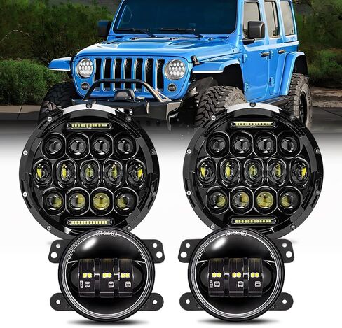 مصباح أمامي جيب رانجلر، مصابيح أمامية LED مقاس 7 بوصة لسيارة جيب رانجلر JK/TJ/LJ 1997-2020، 150 وات معتمدة من وزارة النقل، مصباح أمامي LED مستدير أكثر سطوعًا بنسبة 1000% مع DRL، محول H4 H13 قطعتين (أسود) in Kuwait