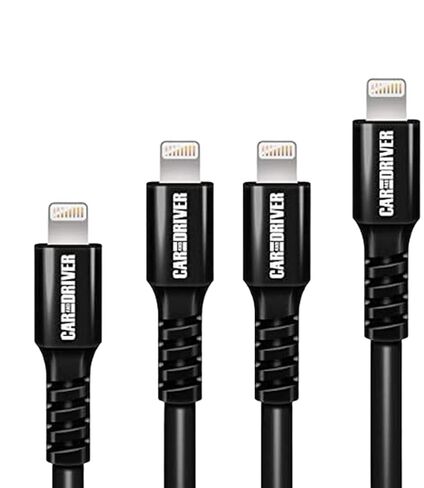 Car and Driver 4PK USB to Lightning Cable | Charging Cords for Car - Charge & Sync Smartphone & Tablet | Multi Length Lightning Charger Cables for iPhone & iPad | 3FT, 2 6FT, 10FT Charger Cord (Black) in Saudi Arabia