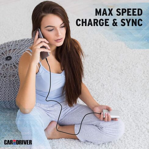 Car and Driver 4PK USB to Lightning Cable | Charging Cords for Car - Charge & Sync Smartphone & Tablet | Multi Length Lightning Charger Cables for iPhone & iPad | 3FT, 2 6FT, 10FT Charger Cord (Black) in Saudi Arabia