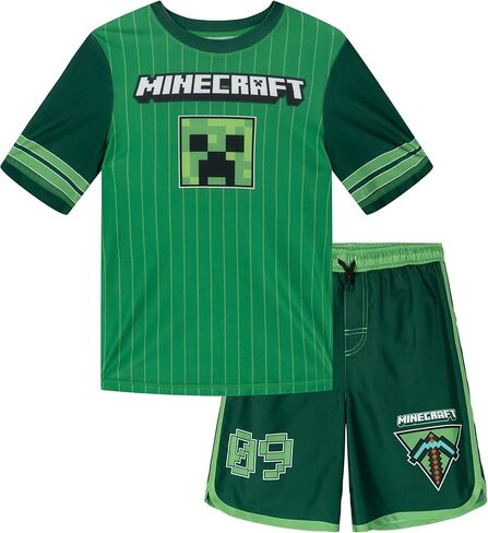 مجموعة ملابس Minecraft Zombie Creeper Alex Steve Rash Guard وSwim Trunks من الأطفال الصغار إلى الأطفال الكبار in Kuwait