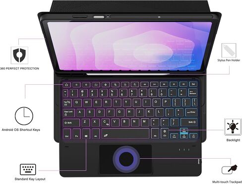 for Samsung Galaxy Tab S11 11 inch 2025 Case with Keyboard : Rainbow Backlight Detachable Touchpad Folio Tablet Cover with S-Pen Holder - Wireless Keyboard Case for Galaxy Tab S11 in Saudi Arabia