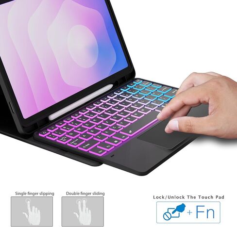for Samsung Galaxy Tab S11 11 inch 2025 Case with Keyboard : Rainbow Backlight Detachable Touchpad Folio Tablet Cover with S-Pen Holder - Wireless Keyboard Case for Galaxy Tab S11 in Saudi Arabia