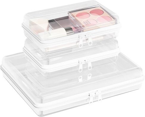 4Pcs Clear Hard Shell Zipper Case -Transparent Pouch Bag Storage Case Plastic Packing Cube Sided Organizer Container Box, Lightweight Foldable for Travel, Pencil, Cosmetics, Toiletry, Toy(SMLXL) in Saudi Arabia
