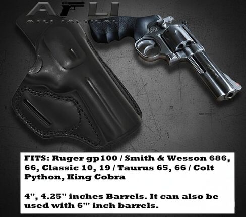 حافظة جلدية بإطار OWB K/L - حافظة جلدية GP100 - لـ Rgr GP100، Smith & Wesson 686 66 10 19 Classic، Taurus 65 66 82، Colt Python، King Cobra Pistols - 357 Magnum 4 بوصة حافظات أسطوانية in Kuwait