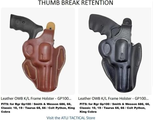 حافظة جلدية بإطار OWB K/L - حافظة جلدية GP100 - لـ Rgr GP100، Smith & Wesson 686 66 10 19 Classic، Taurus 65 66 82، Colt Python، King Cobra Pistols - 357 Magnum 4 بوصة حافظات أسطوانية in Kuwait