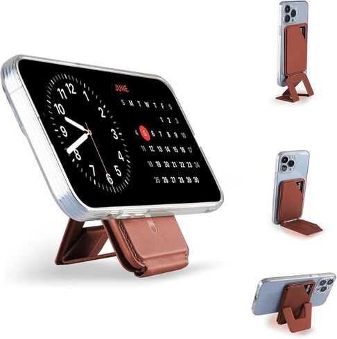 محفظة حامل ثلاثي للهاتف لهاتف iPhone، مغناطيس قوي، متعدد الزوايا، حامل هاتف وحامل بطاقات، حامل هاتف مغناطيسي من الجلد النباتي، ضروري للسفر (رمادي فاتح) in Kuwait