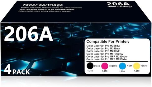 خراطيش حبر 206A بديلة لطابعة HP W2110A 206A تعمل للطابعة Color LaserJet Pro MFP M283fdw M255dw M283cdw M283fdn M255nw M255dw M282nw (4 عبوات أسود سماوي أرجواني أصفر) in Kuwait