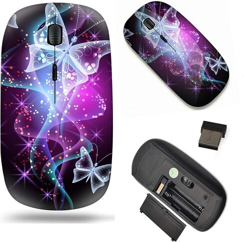 ماوس كمبيوتر محمول لاسلكي من Mingdao، ماوس بصري محمول مع مستقبل USB نانو، فراشة أرجوانية in Kuwait