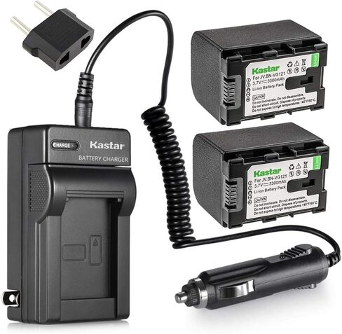 Kastar BNVG121 Battery 2X + Charger for JVC BN-VG121 BN-VG121U BN-VG121US BN-VG114 BN-VG114U BN-VG114US BN-VG107 BN-VG107U BN-VG107US JVC GZ-E10 GZ-E100 GZ-E15 GZ-E200 GZ-E205 GZ-E208 GZ-E220 GZ-E225 in Saudi Arabia