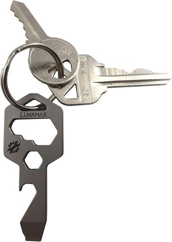 Lunamax Mighty Key-TITANIUM 8 في 1 أداة متعددة لسلسلة المفاتيح - قوية، خفيفة الوزن، فتاحة زجاجات الكل في واحد، مفك براغي مسطح الرأس، مفتاح ربط، قاطع صندوق، ومفك سداسي (فضي كلاسيكي) in Saudi Arabia