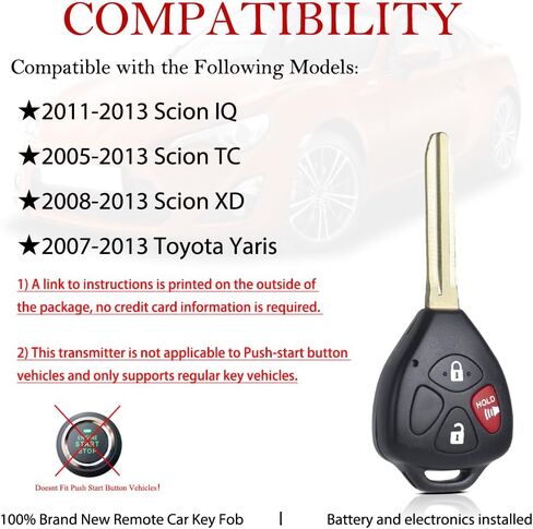 MechanMagic Key Fob Replacement Fits for Toyota Yaris 2007-2013 / Scion TC XD IQ 2005-2013 (MOZB41TG 2584A-B41TG) Keyless Entry Remote Control 4D67 Dot Chip (Set of 2) in Saudi Arabia