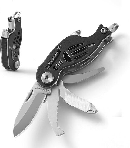 سكين جيب قابل للطي من VIRENKNIFE، سكين سلسلة مفاتيح، أدوات متعددة 9 في 1، فتاحة عبوات، فتاحة زجاجات، مفك براغي، قفل أمان للمكونات، قطاعة صندوق، سكاكين EDC صغيرة للحمل اليومي (دونات) in Kuwait