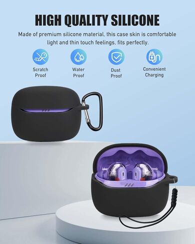 غطاء حافظة لهاتف JBL Tune Beam 2 / Tune Beam 2 Ghost، غطاء حماية من السيليكون لهاتف JBL Tune Beam 2، غطاء مقاوم للصدمات لكامل الجسم مع سلسلة مفاتيح وحبل ومجموعة منظف، أسود in Kuwait