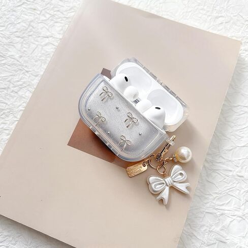 حافظة لجهاز AirPods 4th مع مجموعة تنظيف سلسلة المفاتيح، تصميم نمط القوس اللامع الشفاف ثلاثي الأبعاد من مادة TPU حافظة مقاومة للصدمات متوافقة مع Airpods الجيل الرابع 2024 للفتيات والنساء in Saudi Arabia