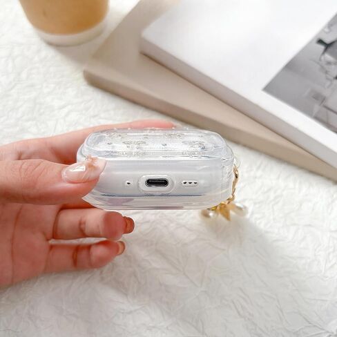 حافظة لجهاز AirPods 4th مع مجموعة تنظيف سلسلة المفاتيح، تصميم نمط القوس اللامع الشفاف ثلاثي الأبعاد من مادة TPU حافظة مقاومة للصدمات متوافقة مع Airpods الجيل الرابع 2024 للفتيات والنساء in Saudi Arabia
