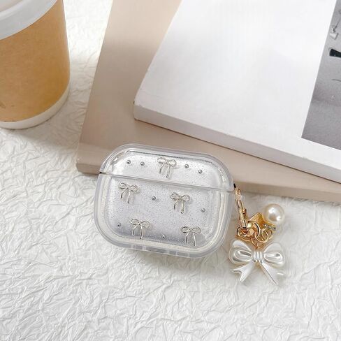 حافظة لجهاز AirPods 4th مع مجموعة تنظيف سلسلة المفاتيح، تصميم نمط القوس اللامع الشفاف ثلاثي الأبعاد من مادة TPU حافظة مقاومة للصدمات متوافقة مع Airpods الجيل الرابع 2024 للفتيات والنساء in Saudi Arabia
