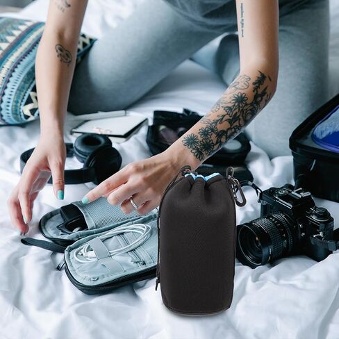 مجموعة حقائب عدسات كاميرا من النيوبرين مكونة من 4 قطع من Gadpiparty مضادة للماء، حقيبة عدسة DSLR مقاومة للماء، حقيبة تخزين واقية ناعمة للمصورين باللون الأزرق السماوي in Kuwait