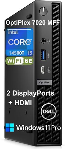 كمبيوتر مكتبي صغير للأعمال Dell OptiPlex 7020 MFF 7000، الجيل الرابع عشر Intel 14-Core i5-14500T (Beat i7-13700T)، ذاكرة الوصول العشوائي DDR5 سعة 32 جيجابايت، 1 تيرابايت PCIe SSD، WiFi 6E، بلوتوث، 2 DisplayPort، HDMI، Windows 11 Pro in Kuwait