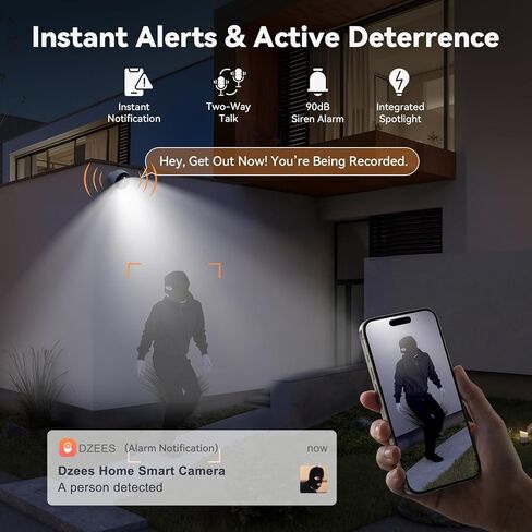 كاميرات Dzees الأمنية المغناطيسية اللاسلكية في الهواء الطلق، كاميرات 2K 360 درجة PTZ لأمن المنزل، تعمل بالبطارية، تثبيت لمدة دقيقة واحدة، رؤية ليلية ملونة بالأشعة تحت الحمراء، تخزين بطاقة Cloud وSD، مراقبة داخلية خارجية in Kuwait