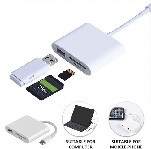 موزع USB-C 3 في 1 مع محول قارئ بطاقات الذاكرة لأجهزة الكمبيوتر المحمولة والهواتف، وملحق كاتب USB 3.0 من النوع C لنقل البيانات وتوافق OTG in Kuwait