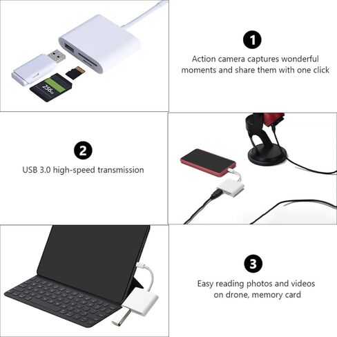 موزع USB-C 3 في 1 مع محول قارئ بطاقات الذاكرة لأجهزة الكمبيوتر المحمولة والهواتف، وملحق كاتب USB 3.0 من النوع C لنقل البيانات وتوافق OTG in Kuwait