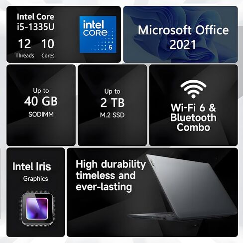 كمبيوتر محمول Lenovo جديد مقاس 15.6 بوصة يعمل باللمس للأعمال والطلاب (إصدار 2025/2026)، معالج Intel Core i5-1335U ذو 10 نواة (يتفوق على i7-1255U)، ذاكرة وصول عشوائي سعتها 16 جيجابايت، محرك أقراص SSD سعة 1 تيرابايت، تصميم نحيف للغاية، عمر بطارية طويل، Wind in Kuwait
