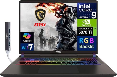 msi Vector 16 HX AI Gaming Laptop 16" 240Hz WQXGA Display (Intel Ultra 9-275HX, GeForce RTX 5070 Ti 12GB, 32GB DDR5, 2TB SSD, RGB KB, 2 Thunderbolt 4, WiFi 7, Win 11 Pro) w/DKZ USB Port Expander in Saudi Arabia
