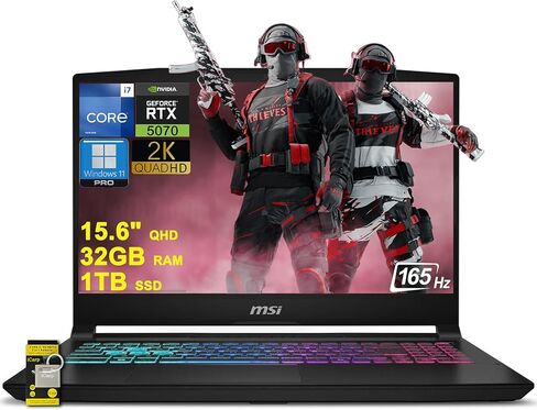 كمبيوتر محمول MSI Katana 15 HX للألعاب مقاس 15.6 بوصة QHD 165 هرتز (100% DCI-P3) Intel 16-core i7-14650HX (Beats i9-12900H) ذاكرة الوصول العشوائي 32 جيجابايت 1 تيرابايت SSD GeForce RTX 5070 DLSS4 (ما يصل إلى 798 AI TOPS) RGB بإضاءة خلفية USB-C Win11Pro مع in Saudi Arabia
