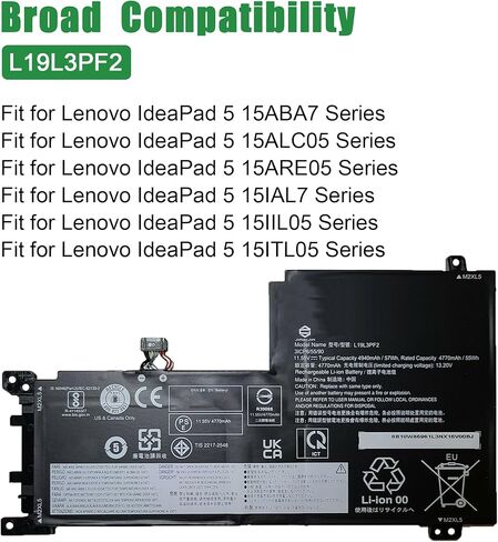 استبدال بطارية الكمبيوتر المحمول L19L3PF2 لجهاز Lenovo IdeaPad 5 15ABA7 15ALC05 15ARE05 15IAL7 15IIL05 15ITL05 Series SB10W86961 5B10W86945 L19C3PF5 SB10W86938 5B10W86947 L19M3PF6 11.55 فولت 57 وات في الساعة in Saudi Arabia