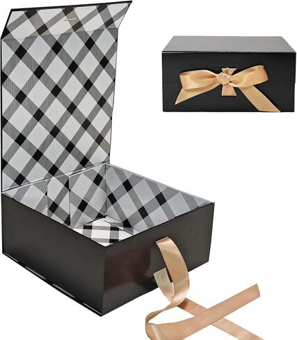 Tekhoho White Large Gift Box 13.2x10.6x5in, Premium Present Box with Magnetic Lid and Ribbon for Holidays Wedding Birthday Gift Packaging, Plaid Lining in Saudi Arabia