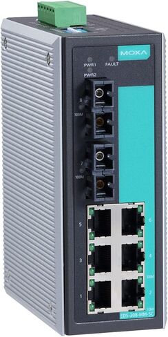 EDS-308-MM-SC , Industrial Unmanaged Ethernet Switch with 6 10/100BaseT(X) Ports , 2 Multi Mode 100BaseFX Ports , SC Connector , -10 to 60°C ( Moxa ) in Saudi Arabia