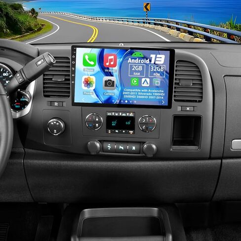 راديو سيارة Android 13 مزدوج Din متوافق مع Avalanche 2007-2011 Silverado 1500HD/ 2500HD/ 3500HD 2007-2014، 2G+32G 10.1 بوصة ستيريو سيارة مع Carplay Android Auto GPS WiFi Mic كاميرا احتياطية in Kuwait