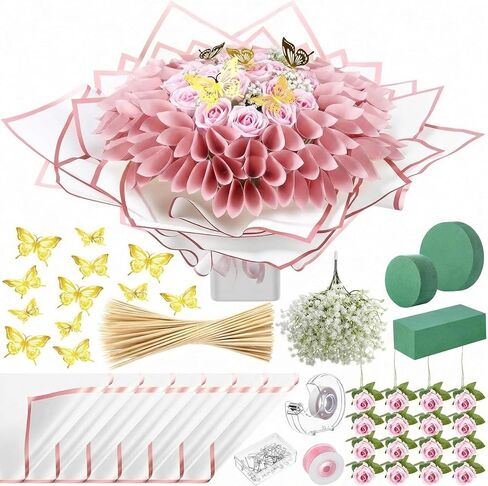 Marspark Christmas Money Bouquet Kit Cash Gifts Include 20 Sheet Flower Wrapping Paper 36 Fake Flower 100 Bamboo Skewer 3 Floral Foam Block Gift for Anniversary Birthday Wedding(Red,Classic) in Saudi Arabia
