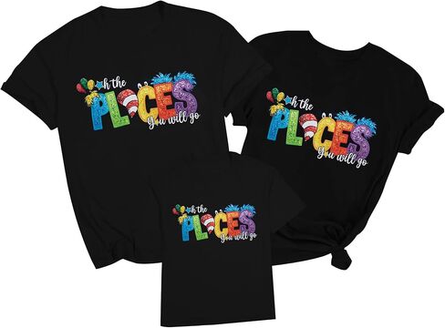 Oh The Place You're Going Parent-Child Reading Shirt Family Matching Read Shirts Funny Wonder World Stories Short Sleeve Top in Saudi Arabia
