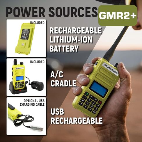 أجهزة راديو متينة GMRS ثنائية الاتجاه محمولة للسلامة، جهاز اتصال لاسلكي أصفر للمشي لمسافات طويلة والتخييم والهبوط على الطرق الوعرة - تتميز بقنوات طقس طويلة المدى وبطارية قابلة لإعادة الشحن in Saudi Arabia