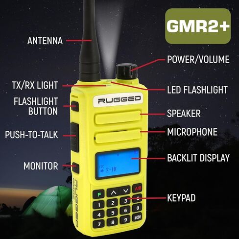 أجهزة راديو متينة GMRS ثنائية الاتجاه محمولة للسلامة، جهاز اتصال لاسلكي أصفر للمشي لمسافات طويلة والتخييم والهبوط على الطرق الوعرة - تتميز بقنوات طقس طويلة المدى وبطارية قابلة لإعادة الشحن in Saudi Arabia